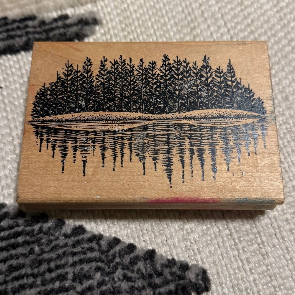 A Stamp‎ in The Hand Co 1997 Lakeside Forest Trees Reflection Rubber Stamp